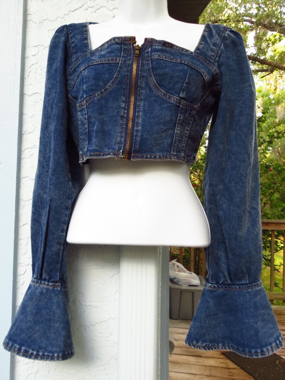Denim Womans crop Top with Long sleeves X Small